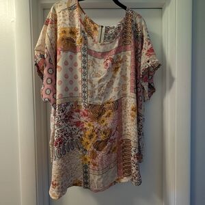 Maurices Floral Patchwork Blouse - Pink and Yellow